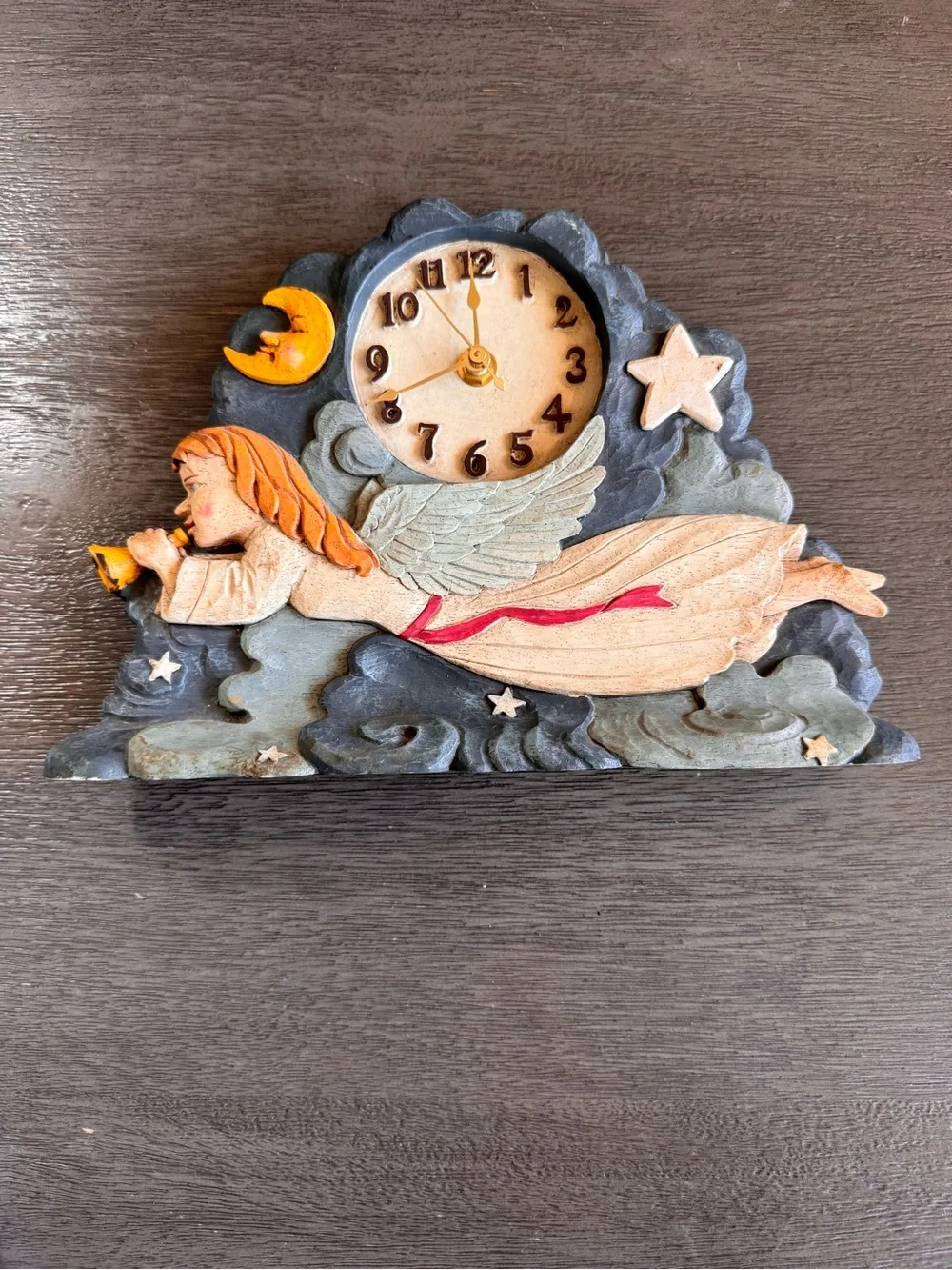 Vintage Angel Celestial Clock Moon Stars Clouds